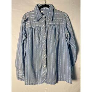 Vintage 70s Light Blue Striped Cotton Blend Babydoll Button Up Long Sleeve Shirt